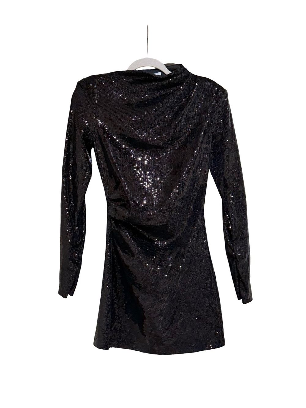 🖤 Zara Draped Sequin Mini Dress with Shoulder Pads Size Small - Picture 4 of 12